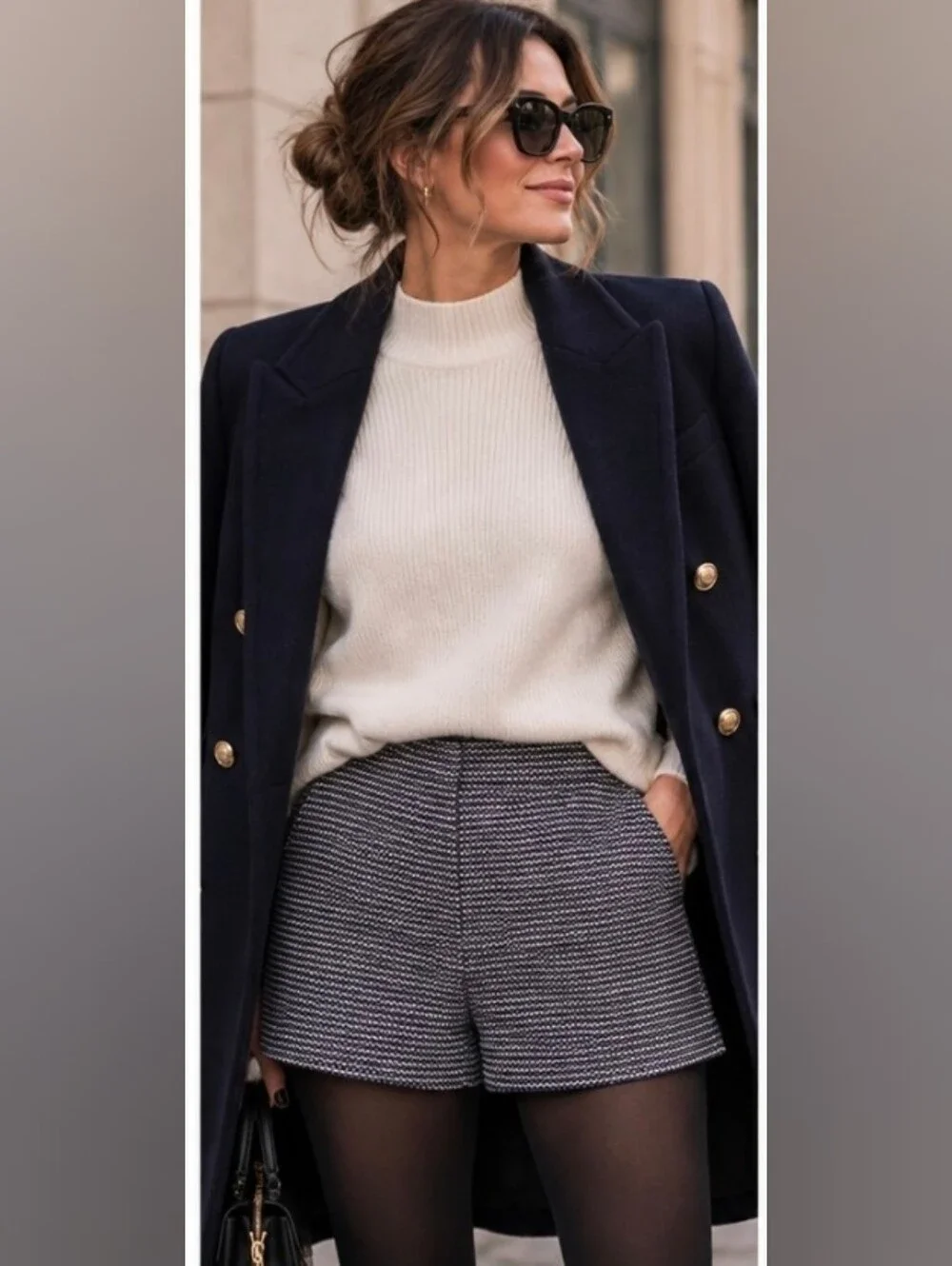 Sandro Paris Tweed Tailored Shorts Textured Deep Navy Sz 14 Winter Chic